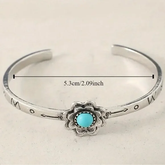 Silver Plated Floral Boho Bracelet with Turquoise Accent - Picture 3 of 5